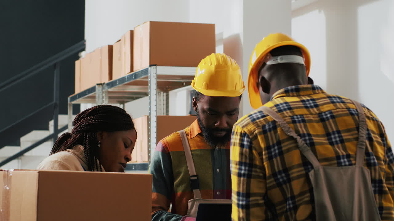 Warehouse workplace with people