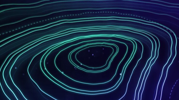 Animation of glowing lines in circular motion against blue background