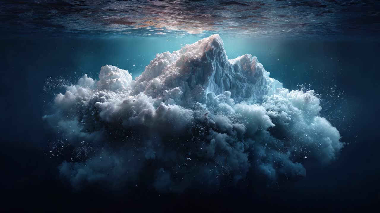 A Stunning Visual Representation of a Cloud-Like Formation Under Water, Illuminated by Mysterious Light, Creating a Surreal and Spellbinding Atmosphere
