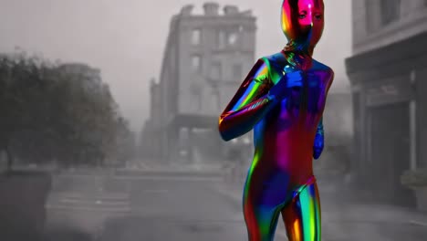 holographic runner in post-apocalyptic city