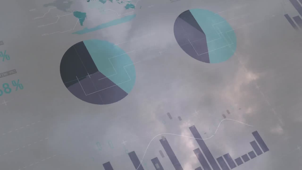 animación del procesamiento de estadísticas sobre el cielo con nubes