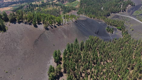 aerial view of the black mountain (montañon negro) and a canarian pine forest in gran canaria, canary islands