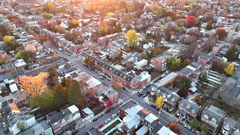 cinematic high aerial establishing shot of american city