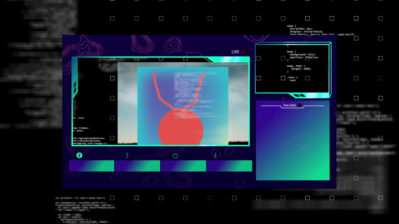 Animation of screens with diverse data processing on black background