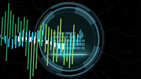 Statistical-data-processing-and-cyber-security-text-over-round-scanner-against-black-background