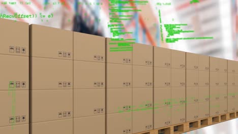 animación del procesamiento de estadísticas sobre cintas transportadoras con cajas
