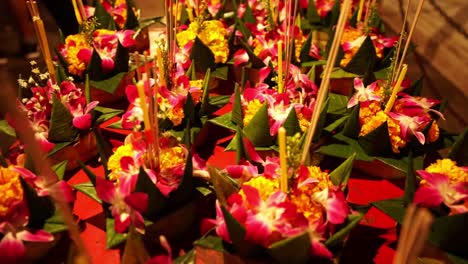 decorative krathong rafts laid out ready to sell during the loi krathong festival in bangkok, thailand