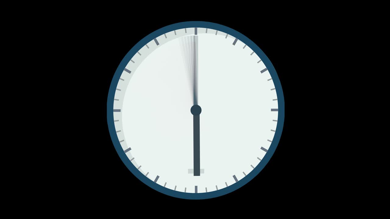Appearance of a flat design clock face and movement of the hands with motion blur with alpha channel