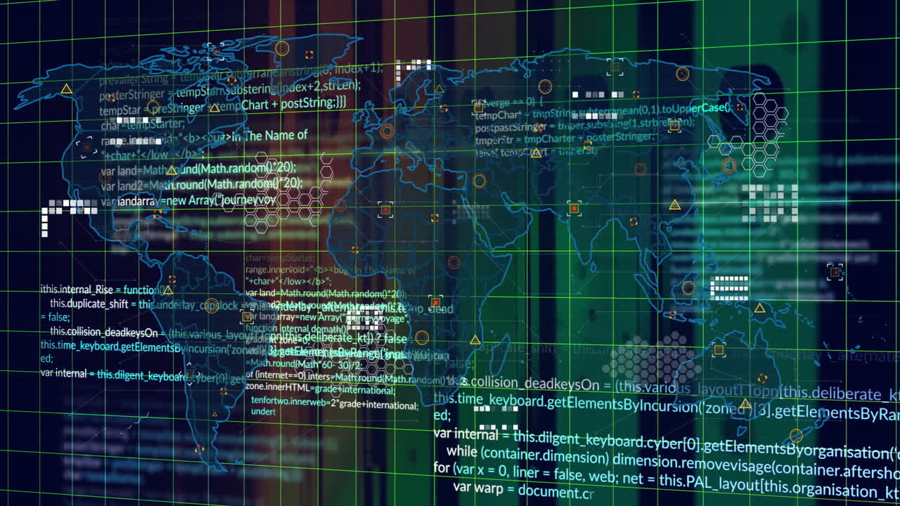 animazione dell'elaborazione dei dati e delle forme sulla mappa del mondo