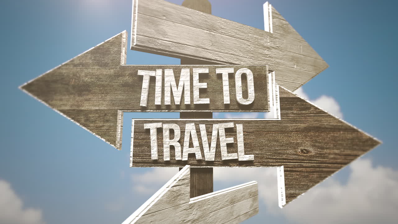 tiempo para viajar en el indicador de dirección en la carretera