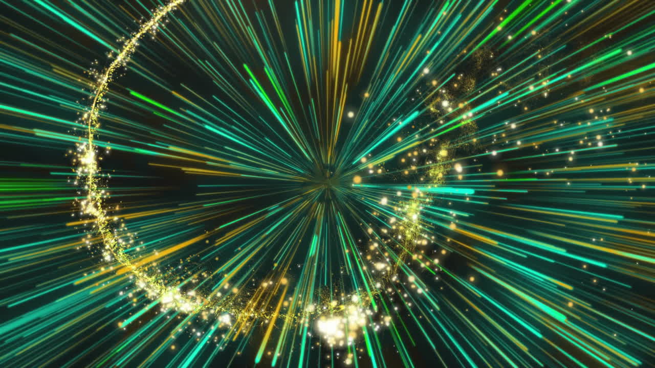 Animation of light trail and green lines on black background