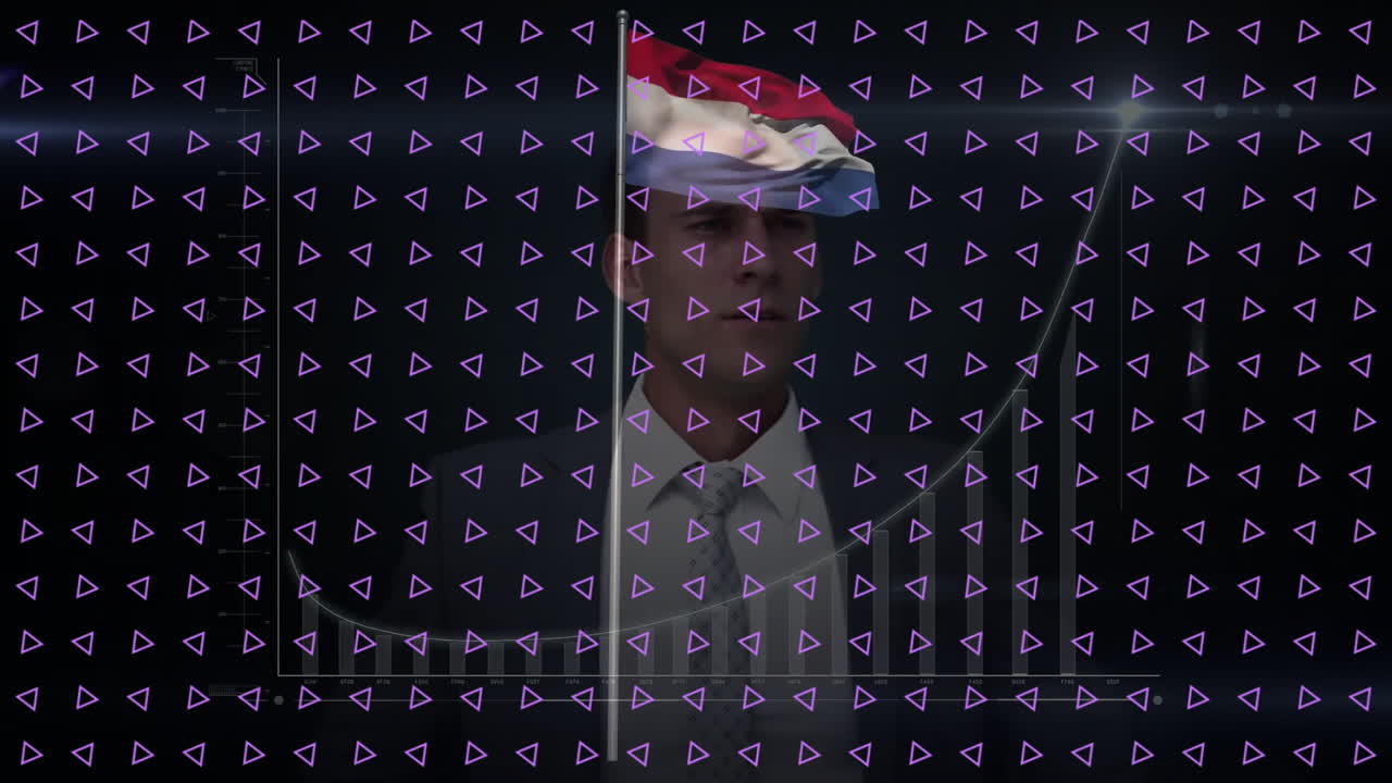 Wearing colorful hat with geometric pattern, person standing against dark background