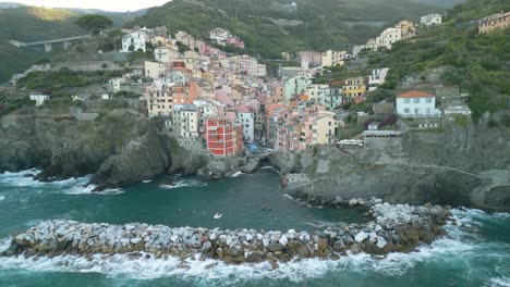 amazing orbiting drone shot above coastal cinque terre town