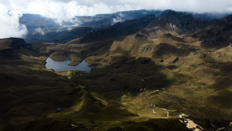 Lake-in-alpine-landscape-of-Los-Nevados-National-Park,-Andes