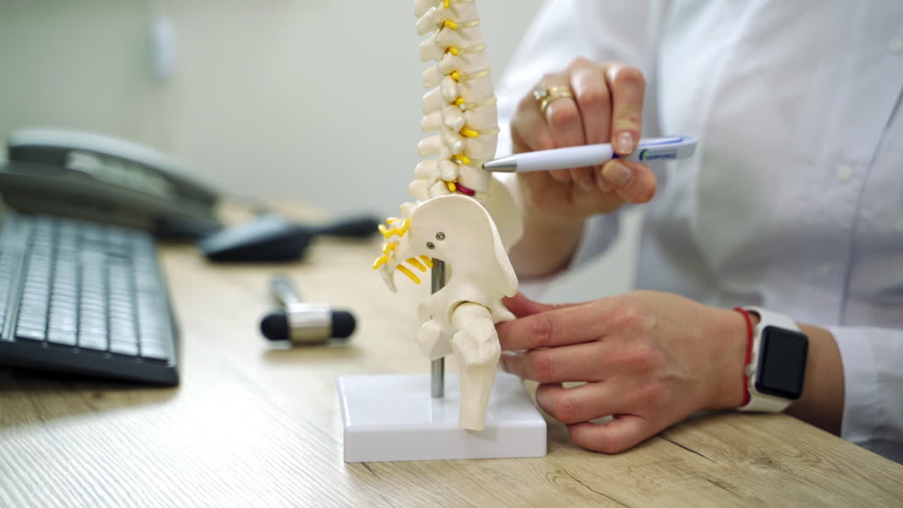 Doctor Examining a Spine Model