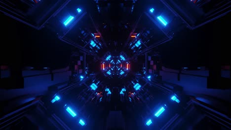 motion graphics sci fi tunnel: blue, orange octagon patterns moving forward