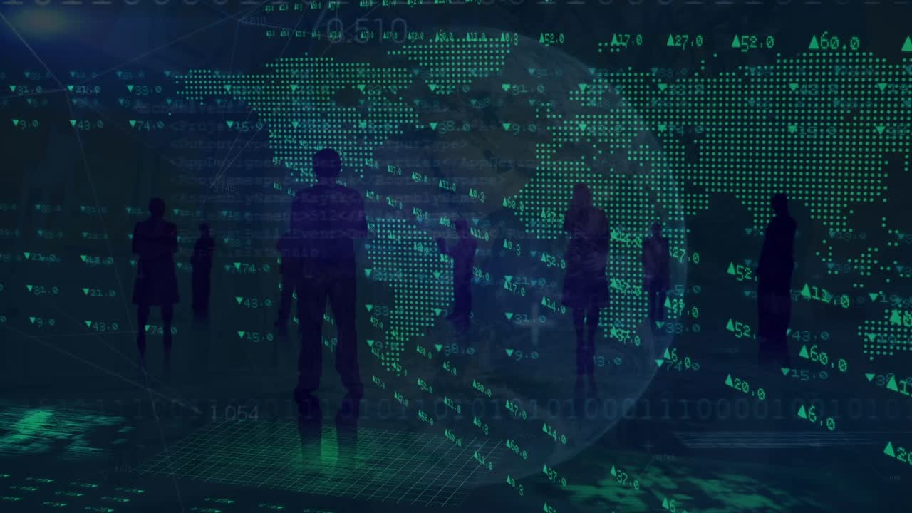 Animation of red spots over dancing crowd with blue data processing