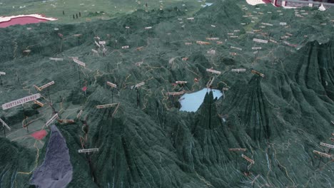 low flyover of 3d relief map of guatemala shows volcanic landscape