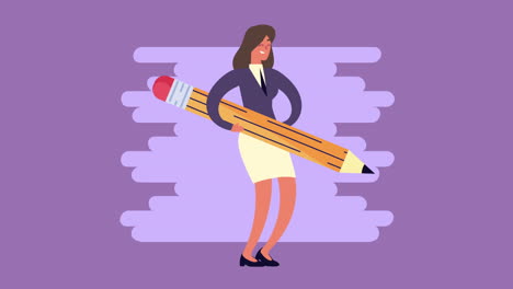 elegante mujer de negocios con animación de personajes de lápiz