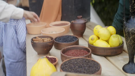 spices and fruits display at a medieval market