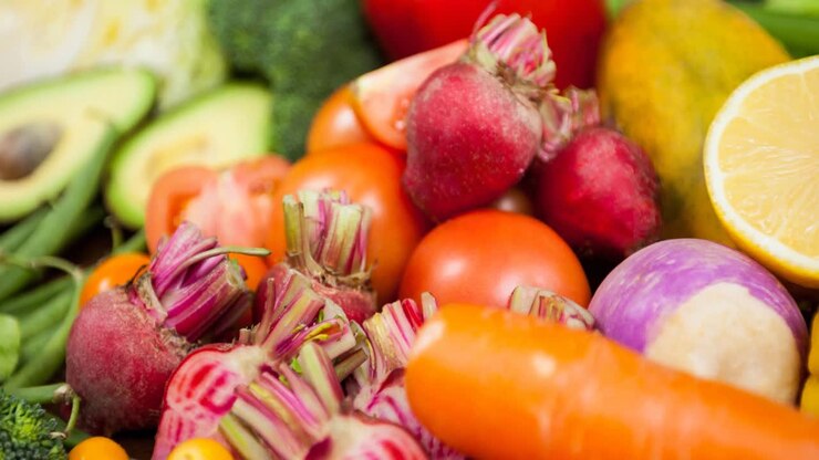 Video of fresh organic vegan food with vegetables