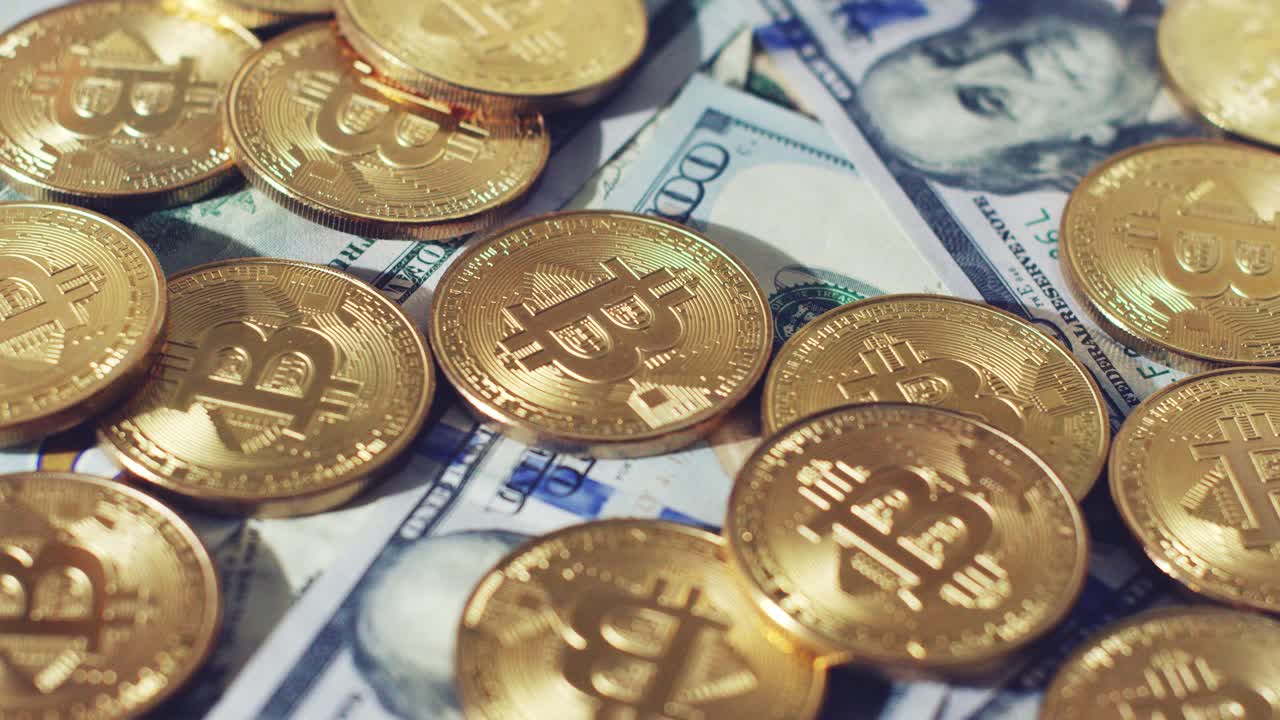 Glowing bitcoins and dollars