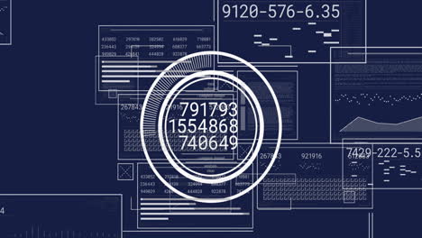 Animation of financial data processing over dark background