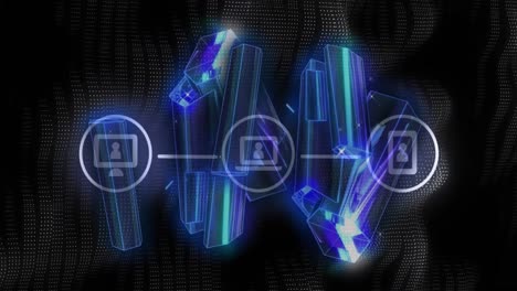animación de la red de conexiones con iconos sobre cristales sobre fondo negro