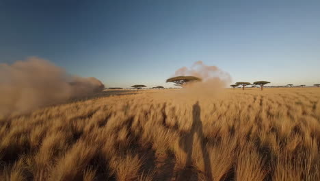 dust cloud rising in the african savanna