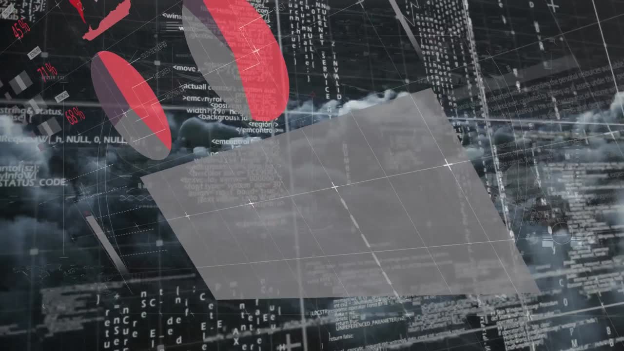 animación del procesamiento de datos sobre el cielo con nubes