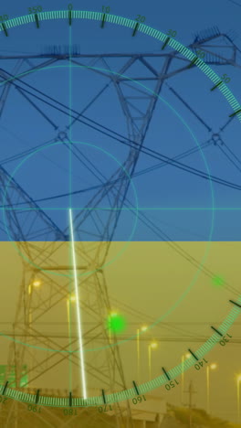 animación de postes de radar y electricidad sobre la bandera de ucrania
