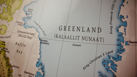 close-up of a map showing greenland