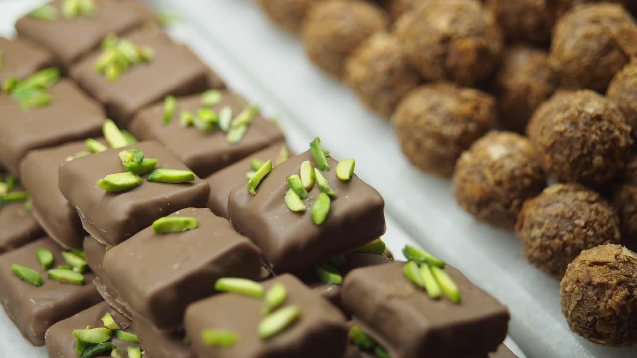 Chocolate candies with pistachio