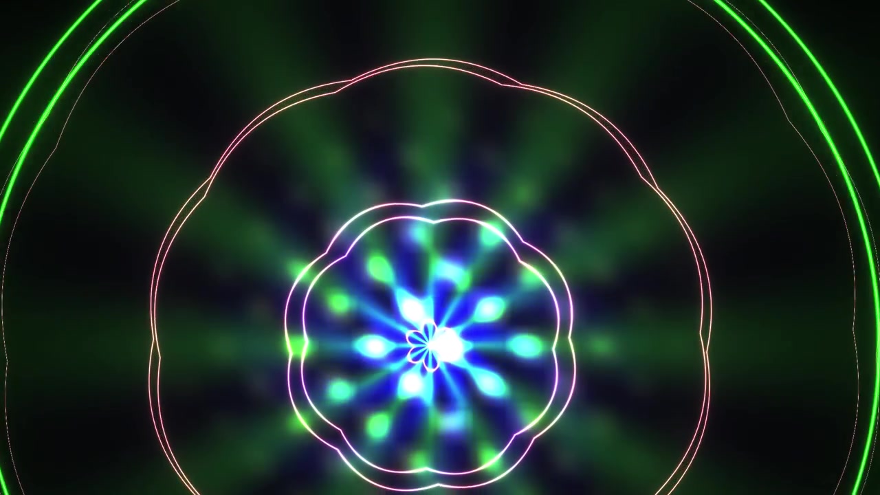 Abstract Neon Glowing Circles and Pulsating Light Pattern