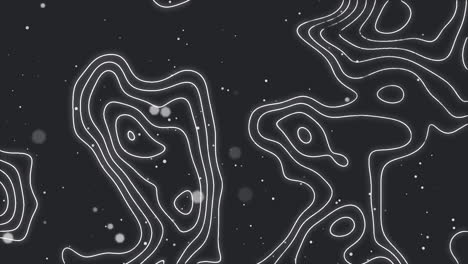 animación de líneas blancas del mapa moviéndose y nieve cayendo sobre fondo negro