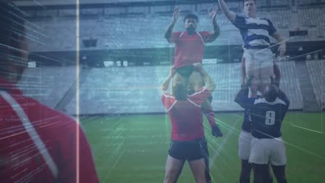 Animation-Der-Datenverarbeitung-über-Rugbyspieler-Im-Stadion