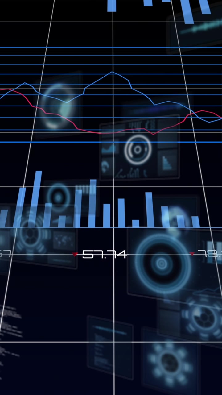 Animation of data processing over dark background