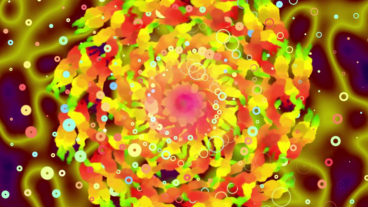 화려한 칼레도스코프 꽃과 반이는 매혹적인 모양의 트리피 루프