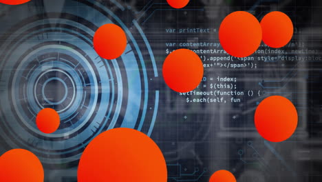 High-tech data being visualized on flat design interface, featuring red?orange circles and grid
