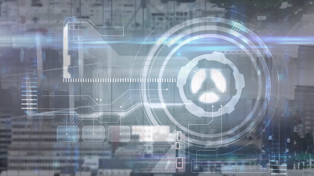 animación del procesamiento de datos sobre el paisaje urbano