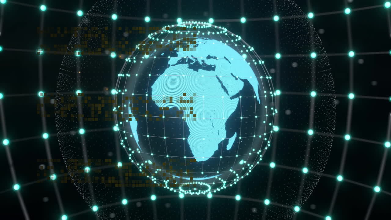 Animation of digital data processing over globe