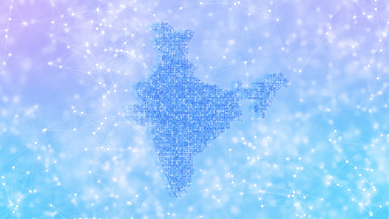 Hightech animation digital grid map of india glowing plexus network pattern for technology