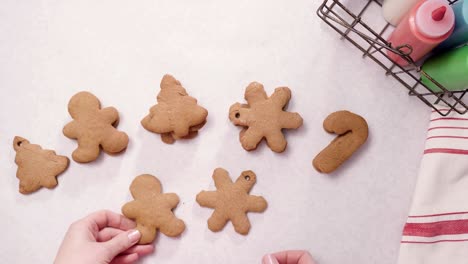 decorating gingerbread cookies with royal icing for christmas.