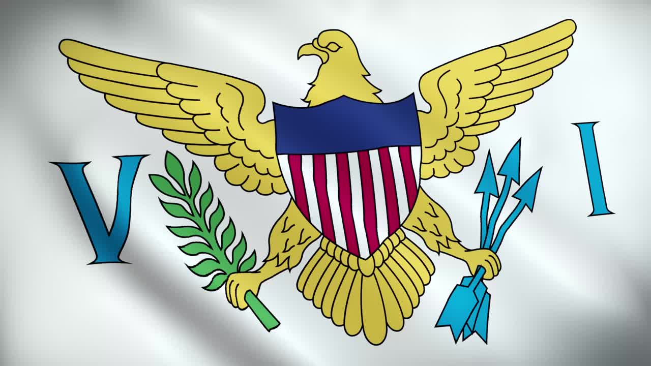 4K National Animated Sign of Virgin Islands (U.S.), Animated Virgin Islands (U.S.) flag, Virgin Islands (U.S.) Flag-waving, The national flag of the Virgin Islands (U.S.) is animated.