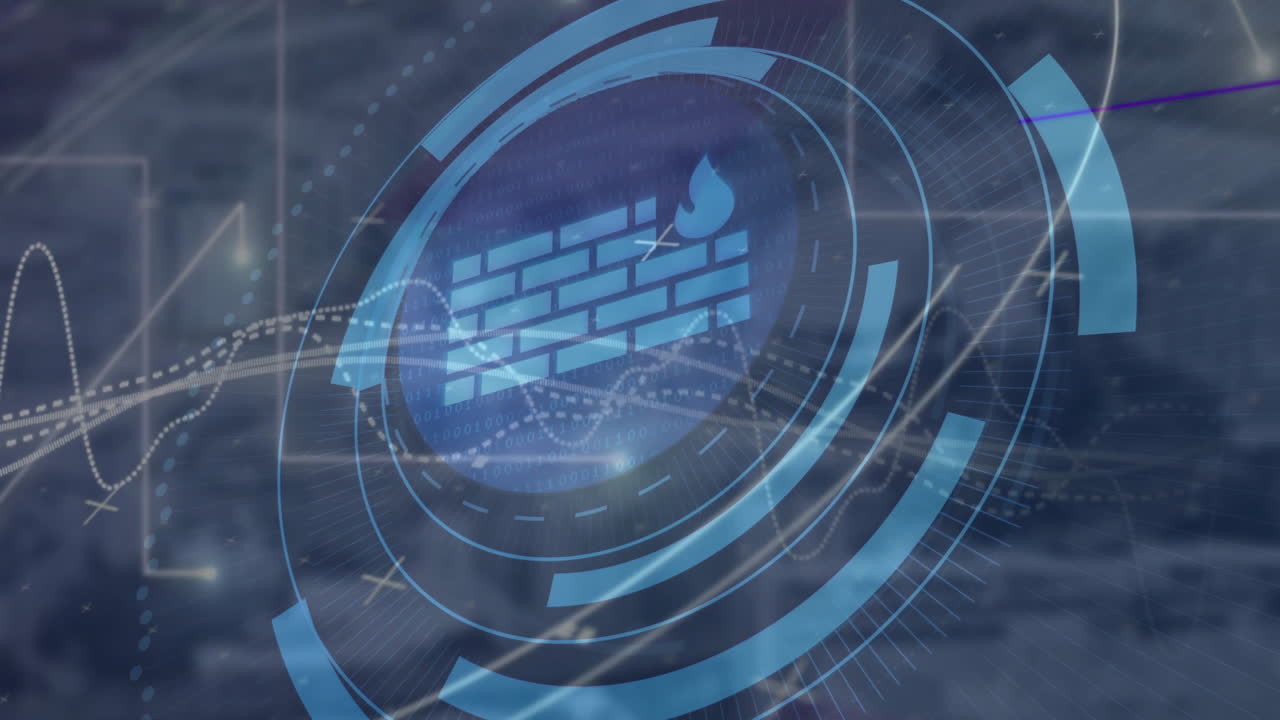 Animation of digital data processing over scope with firewall