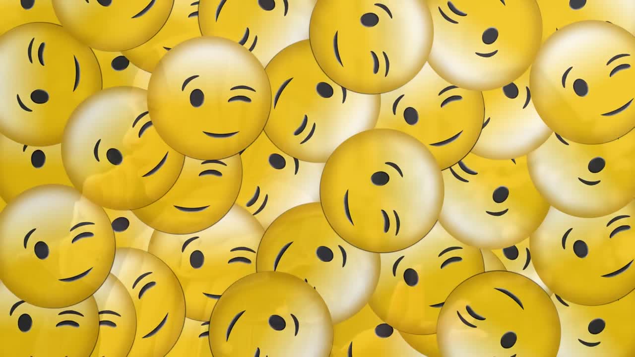 Animace padajících emotikonů nad ženou v hidžábu používající chytrý telefon