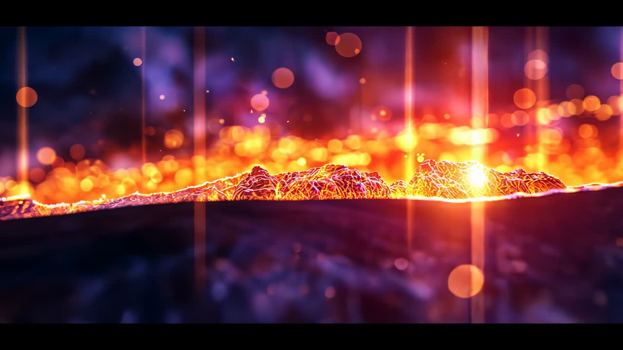 Intensifying network terrain glowing in digital void after flare, with light shafts, bokeh orbs