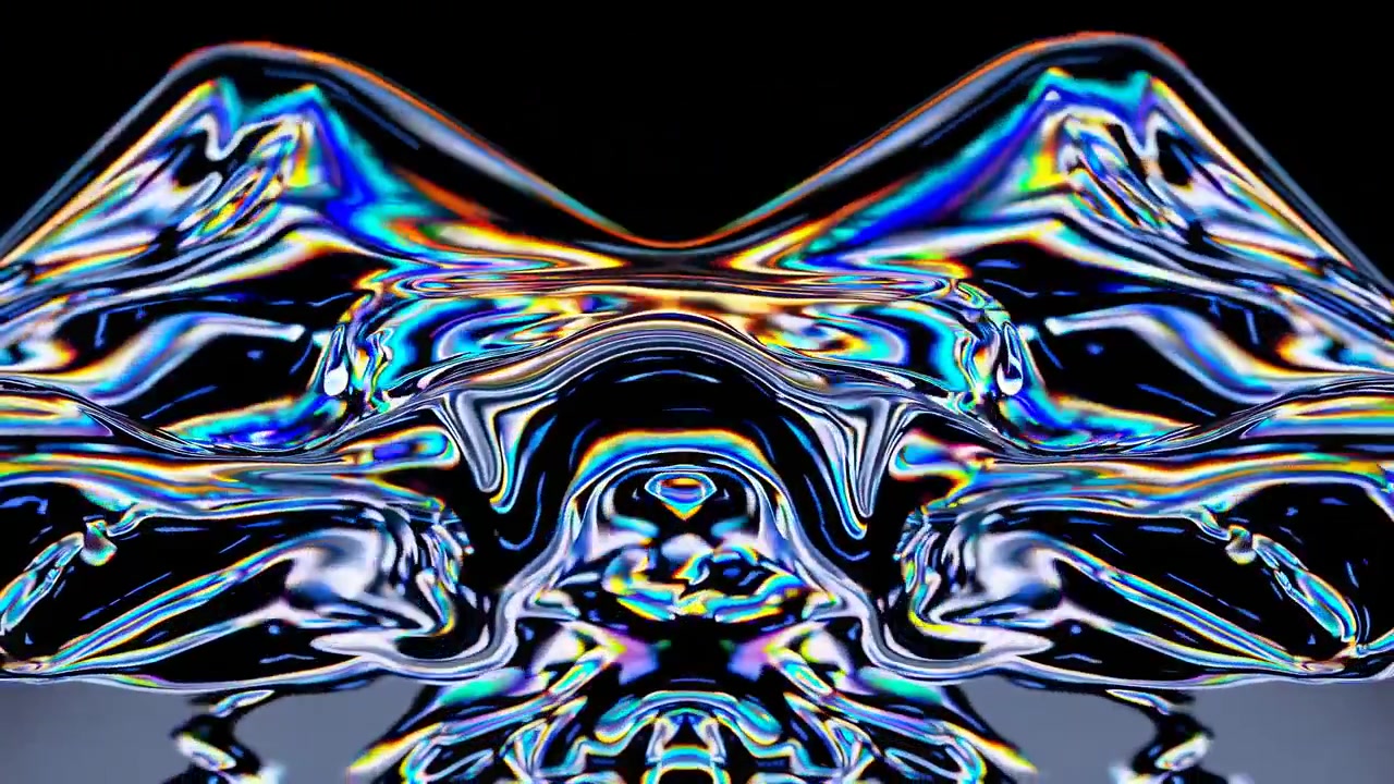 Abstract Iridescent Liquid Metal Flowing in Symmetrical Motion