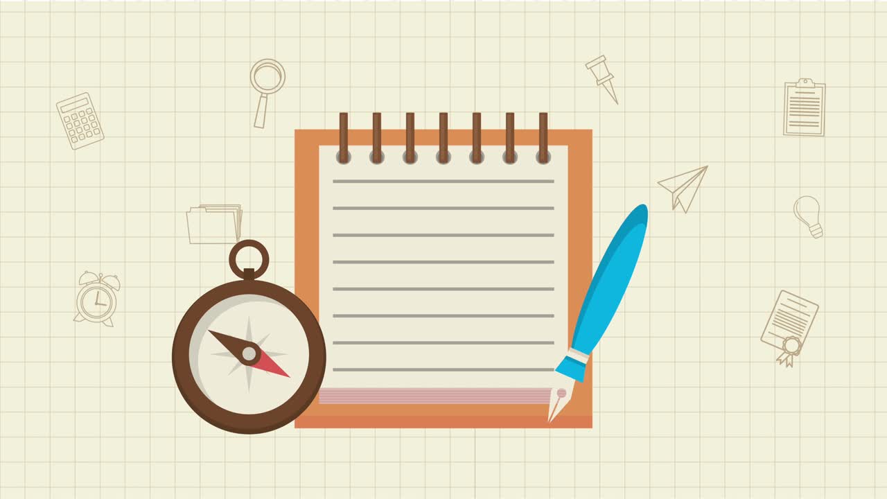 노트북과 재료와 함께 학교 애니메이션으로 돌아가십시오.