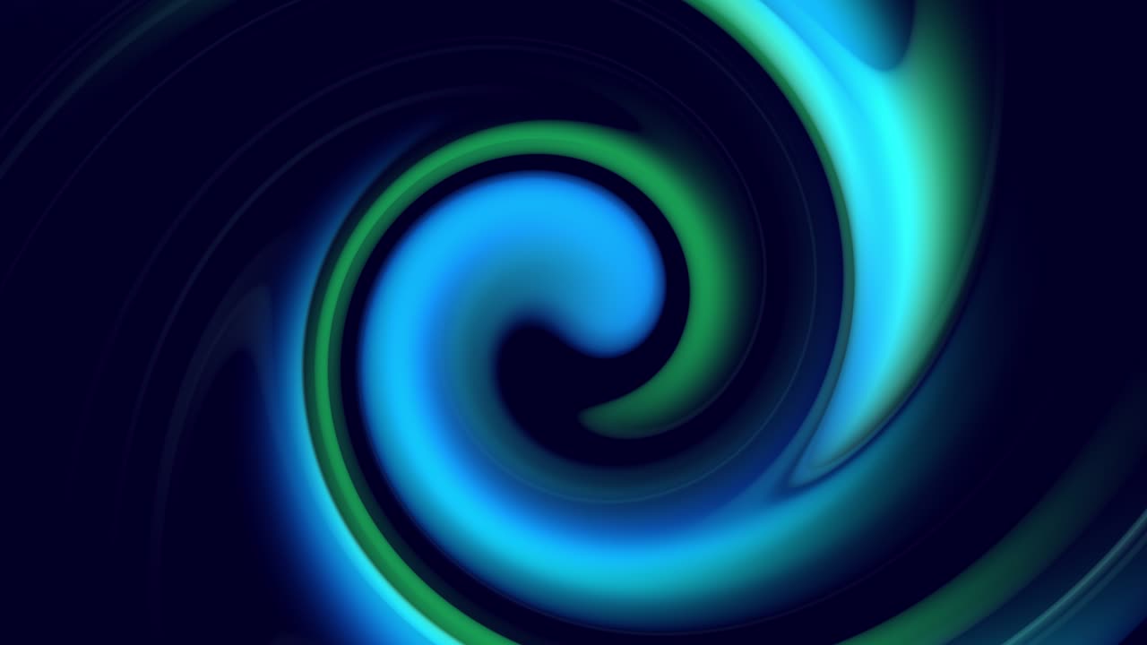 추상적인 나선형 그라디언트 회전: 회전된 구부러진 선은 녹색과 파란색의 액체 그라디엔트와 함께 창의적인 추상적인 배경으로 회전합니다. 복사 공간과 천천히 혼합됩니다.